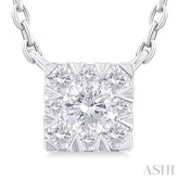 1/10 Ctw Lovebright Petite Square Shape Round Cut Diamond Fashion Pendant With Chain in 10K White Gold